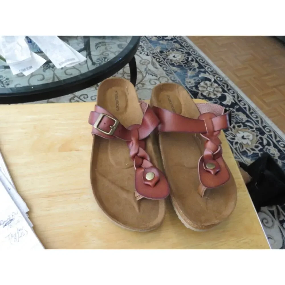 Maurices Lauren Brown Braided Thong Footbed Sandals Slides | Women's Size 8